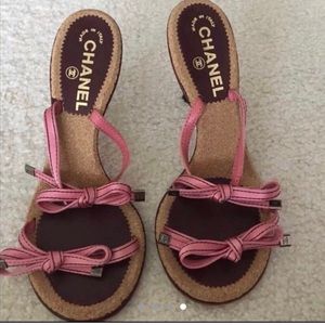 Authentic Chanel pink bow heels 38